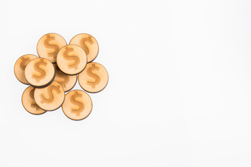 Coins isolated on white background - Top view
