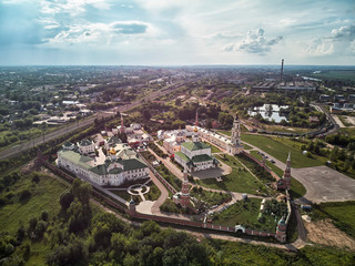 Aerial view on churches in old town kremlin of Kolomna, Moscow oblast, Russia
