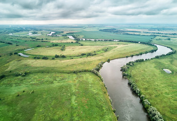 Fototapeta na wymiar River in Moscow, Russia - aerial view