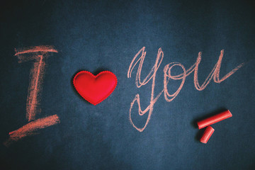 Happy Valentine's day, handwritten chalk inscription I love you