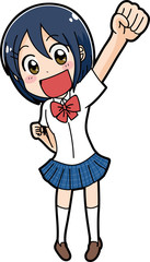 ガッツポーズをする女子学生のイラスト　夏服