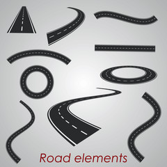 Curved vector roads silhouettes on white background