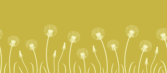 Obraz premium Bezszwowa granica z sylwetkami dandelions na ciemnym żółtym tle. Ilustracji wektorowych