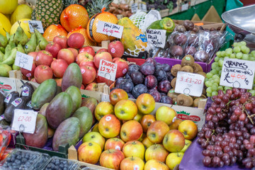 Fruits and vegetables at a farmers market
