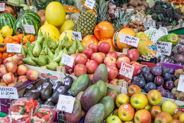Fruits and vegetables at a farmers market