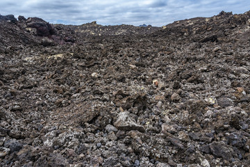 Black lava in Timanfaya National Park, Lanzarote, Spain