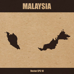 Detailed map of Malaysia on craft paper