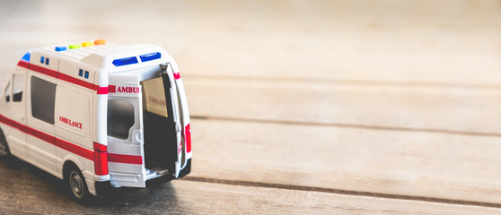 ambulance doors horizontal background health care toy copy space
