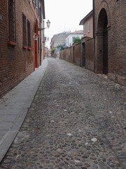 Ferrara, Italy. Ancient street in the historic centre.