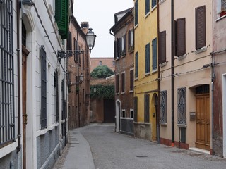 Ferrara, Italy. Old street in the historic centre.