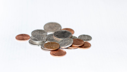Different coins of USA isolated on the white background