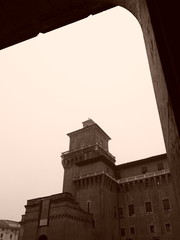 Ferrara, Italy. Este Castle, sepia photo.