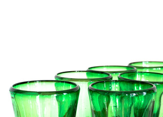 green glass designer wine glasses detail view abstract with copy space