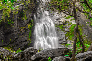 Khlong Lan Waterfall, the beautiful waterfall in deep forest at Khlong Lan National Park ,Kamphaeng Phet, Thailand,