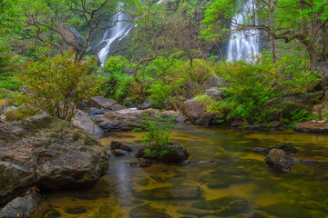 Khlong Lan Waterfall, the beautiful waterfall in deep forest at Khlong Lan National Park ,Kamphaeng Phet, Thailand