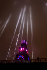 Projectors and lasers show of the tower in Plovdiv, Bulgaria