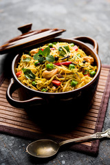 Spicy semiya uppma or upma served in plate. selective focus