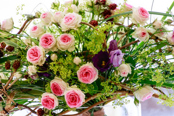 Bouquet of beautiful pink and white roses  