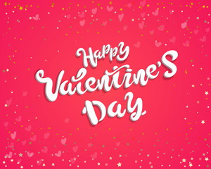 Vector illustration. greeting card with hand drawn brush lettering, heart for happy valentines day. banner flyer, poster. template, for print, white on pink background
