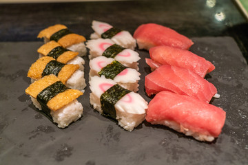Close up of delicious Japanese Nigiri, Sushi