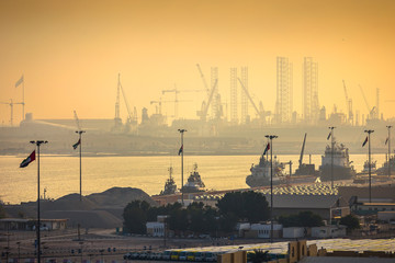 Dubai port view at sunset