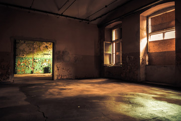 Dark interior inside abandoned old factory building  © Ralfik D