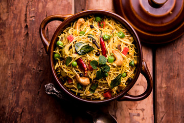 Spicy semiya uppma or upma served in plate. selective focus