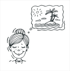 Office worker dreams of vacation. Vector illustration, design element, recreation concept.