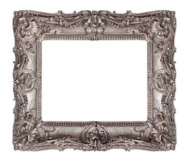 Silver frame for paintings, mirrors or photo isolated on white background