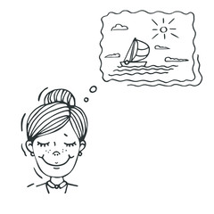 Office worker dreams of vacation. Vector illustration, design element, recreation concept.