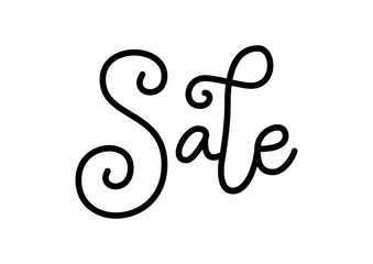 Modern calligraphy lettering of Sale in black isolated on white background for decoration, poster, banner, sticker, packaging, shop, market, advertising, promotion, flyer