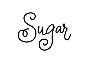 Modern calligraphy lettering of Sugar in black isolated on white background for decoration, poster, banner, sticker, packaging, logo, shop, cafe, restaurant, bar, market