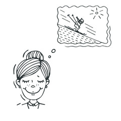 Office worker dreams of vacation. Vector illustration, design element, recreation concept.