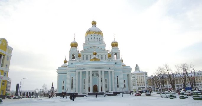 Saransk, Mordovia/Russia-winter :Saransk Cathedral of St. Theodore Ushakov hyperlapse