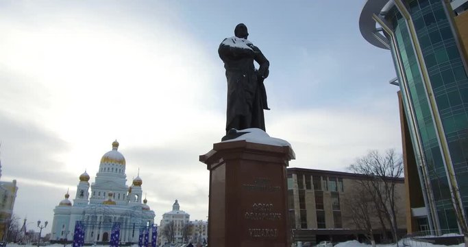 Saransk, Mordovia/Russia-winter :Saransk Cathedral of St. Theodore Ushakov hyperlapse