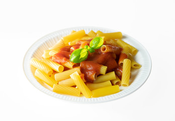dish with macaroni and tomato sauce