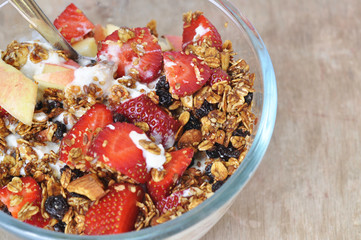 Orange Molasses Granola with Strawberries and Yoghurt