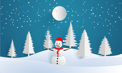 snowman and beautiful winters. design with art paper and craft