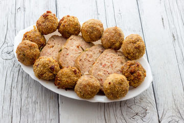 Fried meat meatballs in oil