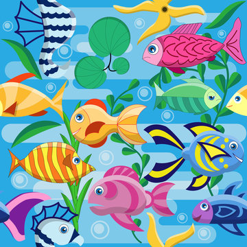 Underwater world. Seamless pattern. Vector illustration.