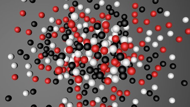 Red White and Black Balls Moving, 3D Animation on Gray Background