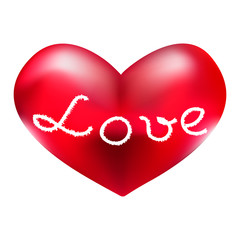 Red volumetric heart with an inscription love. Vector image