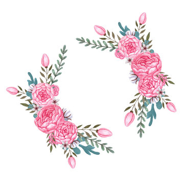 Watercolor pink flowers Floral Wreath Peony Flowers