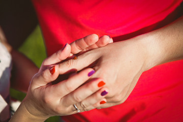 hands woman ladybird finger tenderness season