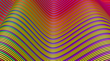 3d illustration of a wavy surface made of different colored lines. © Christoph Burgstedt