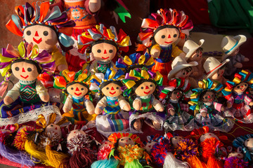 Traditional mexican Maria rag dolls, male and female being sell at downtown Queretaro