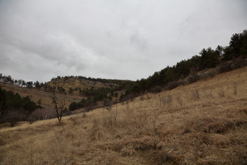 The slopes of the hills in the autumn day in cloudy weather