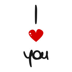 hand drawn I love you vector lettering text with red heart valentine card