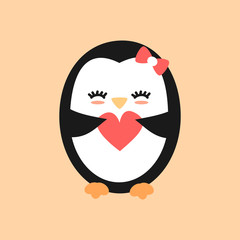 cute cartoon lovely penguin with heart romantic vector valentine illustratiion