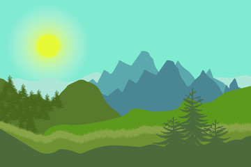 Nature landscape in flat style. Vector landscape. Mountains. Vector illustration.